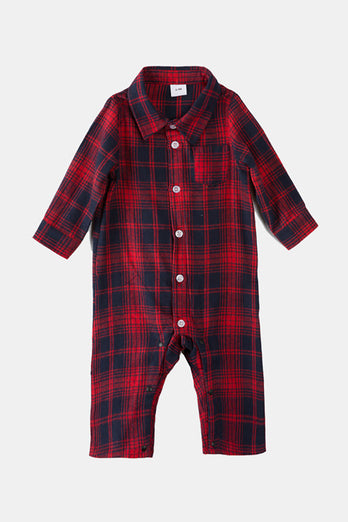 Family Matching Outfits Dark Red Plaid Bowknot Dresses and Long Sleeves T-Shirt