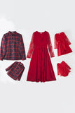 Red Lace Dresses and Long Sleeves T-Shirt Family Matching Outfits