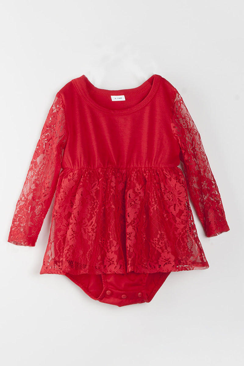 Load image into Gallery viewer, Red Lace Dresses and Long Sleeves T-Shirt Family Matching Outfits