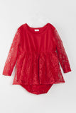 Red Lace Dresses and Long Sleeves T-Shirt Family Matching Outfits