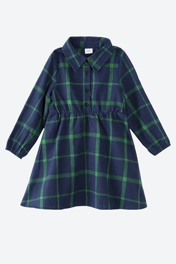 Dark Green Plaid Dresses and Long Sleeves T-Shirt Family Matching Outfits
