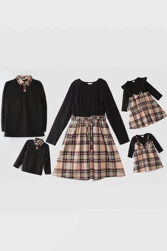 Black Plaid Dresses and Long Sleeves T-Shirt Family Matching Outfits