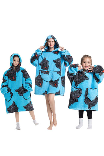 Black Dinosaur Family Matching Flannel Oversize Wearable Hoodie Blanket Sweatshirt