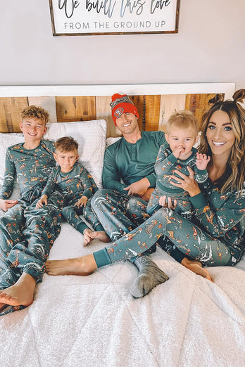 Christmas Family Matching Pajamas Set Green Animal Pattern Print Pajamas