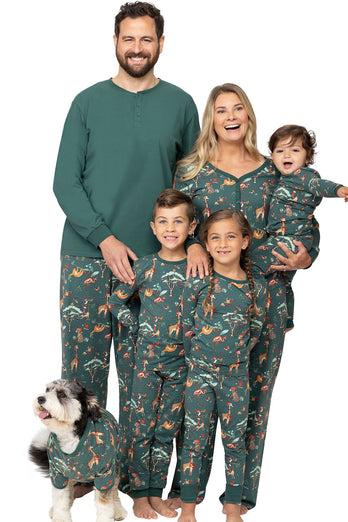 Christmas Family Matching Pajamas Set Green Animal Pattern Print Pajamas