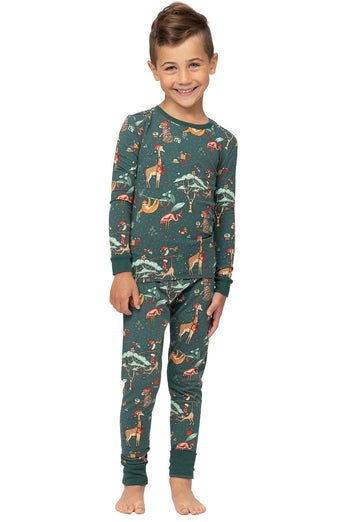 Christmas Family Matching Pajamas Set Green Animal Pattern Print Pajamas