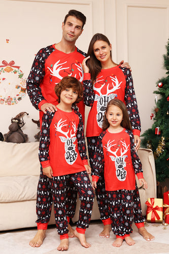 Christmas Family Matching Pajamas Black Red Deer Printed Pajamas Set