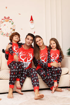 Christmas Family Matching Pajamas Black Red Deer Printed Pajamas Set