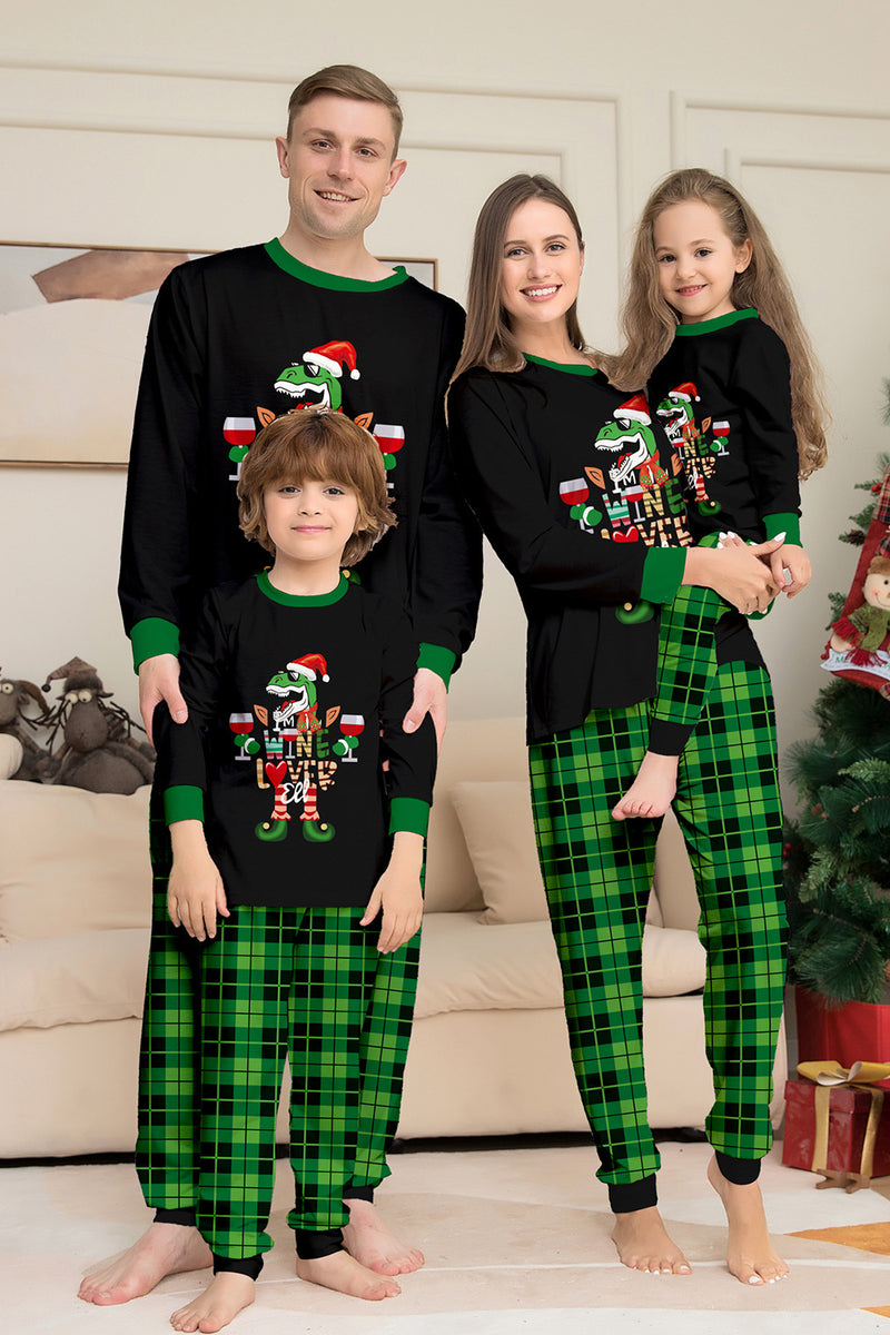 Load image into Gallery viewer, Christmas Family Wine Lover Dinosaur Print Pajamas Set