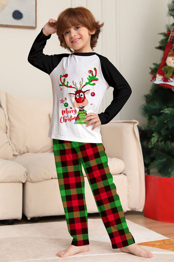 Christmas Family Black White Deer Printed Plaid Pajamas Set