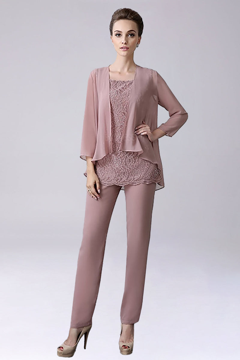 Load image into Gallery viewer, Dusty Rose 3 Pieces Chiffon Mother of Bride Pant Suits