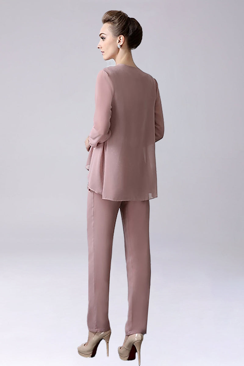 Load image into Gallery viewer, Dusty Rose 3 Pieces Chiffon Mother of Bride Pant Suits