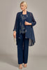 Load image into Gallery viewer, Navy 3 Piece Mother of the Bride Pant Suits with Appliques