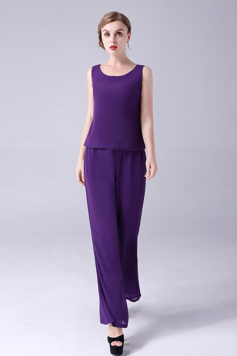 Load image into Gallery viewer, Purple Long Sleeves 3 Pieces Mother of the Bride Pant Suits