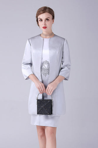 Silver Sheath Knee Length Mother of the Bride Dress With Coat