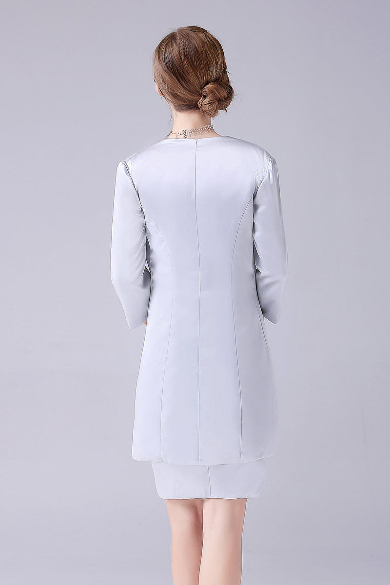 Load image into Gallery viewer, Silver Sheath Knee Length Mother of the Bride Dress With Coat