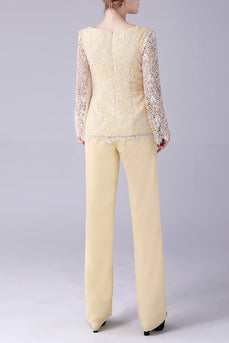 Daffodil Long Sleeves Lace Top Mother of the Bride Pant Suits