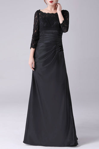 Black A-line Boat Neck Long Sleeves Mother of the Bride Dress