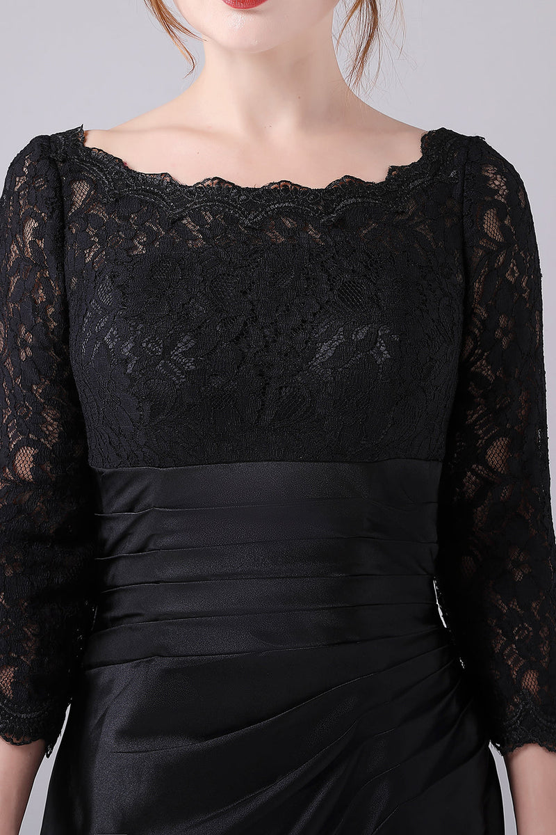 Load image into Gallery viewer, Black A-line Boat Neck Long Sleeves Mother of the Bride Dress