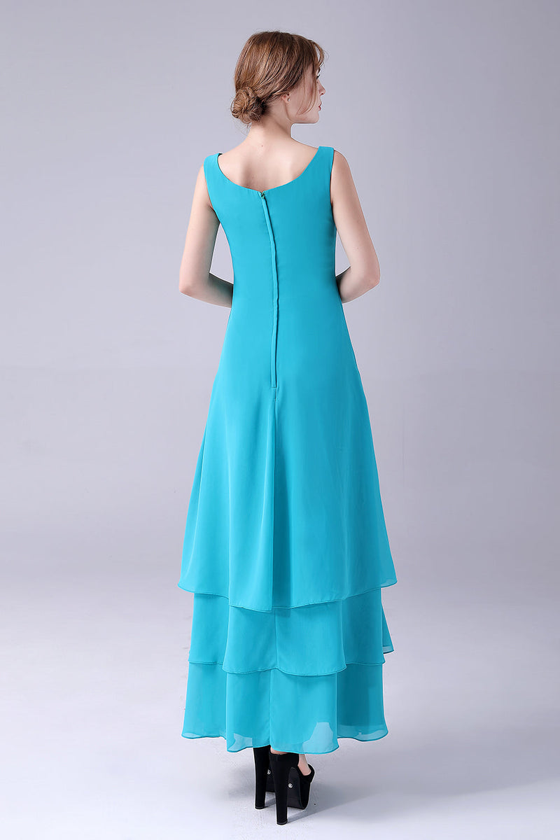 Load image into Gallery viewer, Blue A-Line Scoop Neck Chiffon Floor-Length Mother Of the Bride Dress