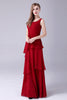 Load image into Gallery viewer, Burgundy A-Line Scoop Neck Chiffon Floor-Length Mother Of the Bride Dress