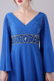 Royal Blue A-Line V-Neck Pleated Floor-Length Mother Of the Bride Dress With Beading