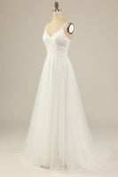 Load image into Gallery viewer, A Line Spaghetti Straps White Tulle Party Dress