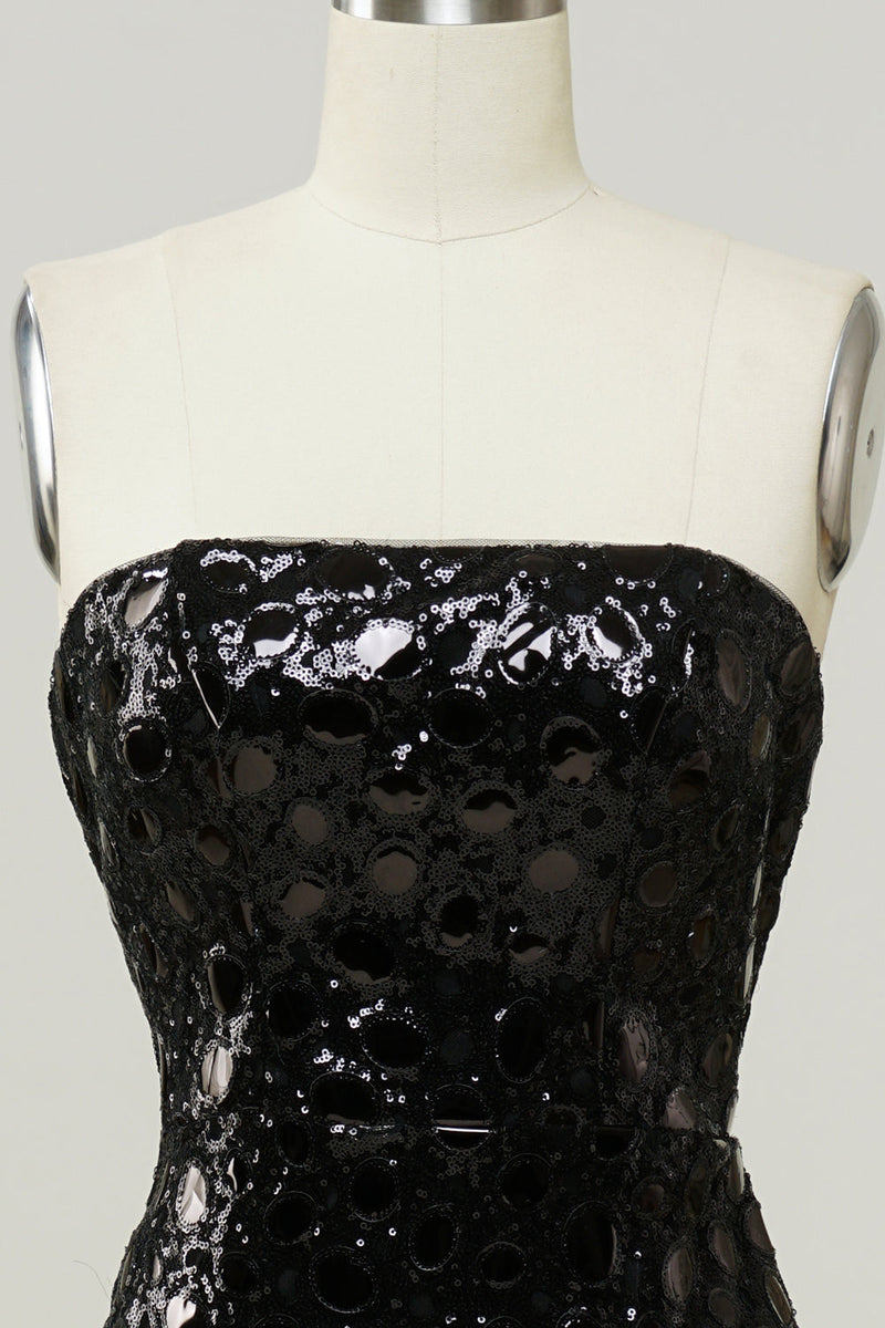 Load image into Gallery viewer, Black Strapless Sequined Mermaid Prom Dress