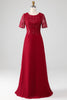 Load image into Gallery viewer, Burgundy A Line Round Neck Sparkly Sequin Mother of Bride Dress With Appliques