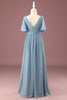Load image into Gallery viewer, A-line Chiffon V-neck Floor Length Short Sleeves Junior Bridesmaid Dress