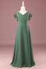 Load image into Gallery viewer, A-line Eucalyptus Chiffon Long Cap Sleeve Junior Bridesmaid Dress