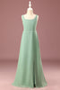 Load image into Gallery viewer, Matcha Square Neck Sleeveless A-line Chiffon Maxi Junior Bridesmaid Dress
