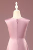 Load image into Gallery viewer, Dusty Rose Satin A-line Pleated V-neck Long Junior Bridesmaid Dress