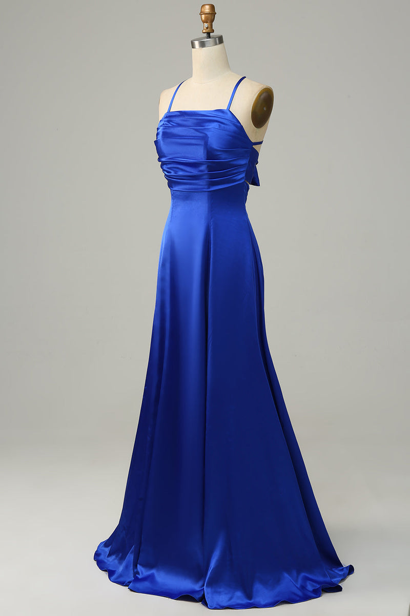 Load image into Gallery viewer, Royal Blue Halter A Line Long Bridesmaid Dress