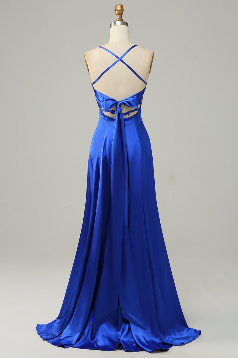 Load image into Gallery viewer, Royal Blue Halter A Line Long Bridesmaid Dress