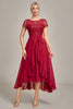 Load image into Gallery viewer, Sparkly Burgundy Asymmetrical Sequin Mother of Bride Dress with Appliques