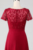 Load image into Gallery viewer, Burgundy Asymmetrical Sparkly Sequin Mother of Bride Dress with Appliques