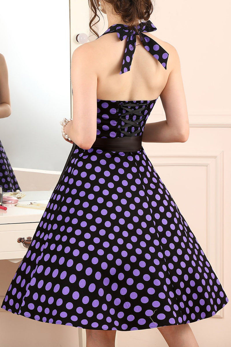 Load image into Gallery viewer, Halter Purple Dots Dress