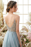 Light Blue Beading Tulle Prom Dress