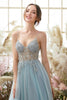 Load image into Gallery viewer, Light Blue Beading Tulle Prom Dress