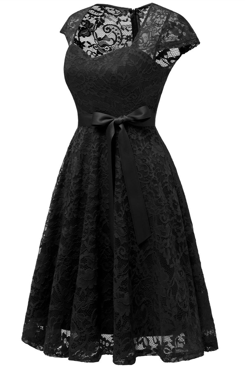 Load image into Gallery viewer, Black Lace Party Dress with Sleeves