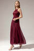 Load image into Gallery viewer, Burgundy Halter Long Lace Dress