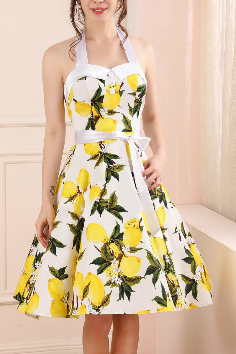 Load image into Gallery viewer, Lemon Halter Dress