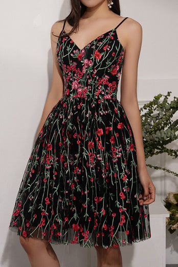 Floral Black Prom Dress