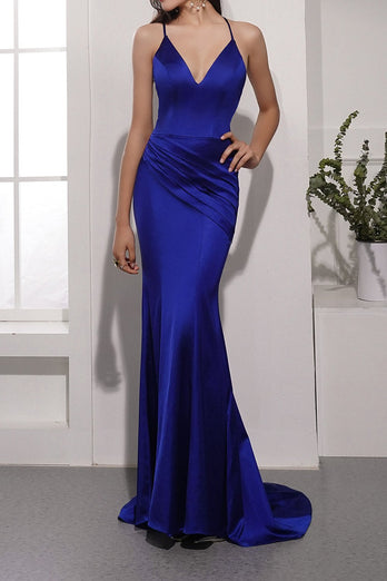 Royal Blue Satin Evening Dress