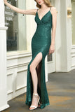 Dark Green Sequin Mermaid Long Prom Dress