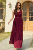 Load image into Gallery viewer, A-line Burgundy Long Lace Bridesmaid Dress