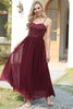 Load image into Gallery viewer, Burgundy Chiffon Wedding Guest Dress with Lace