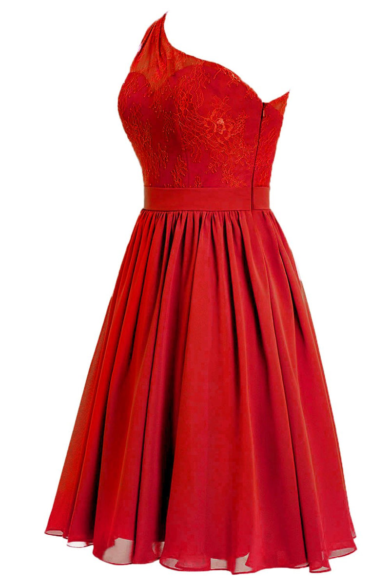 Load image into Gallery viewer, One Shoulder Red Homecoming Dress with Lace