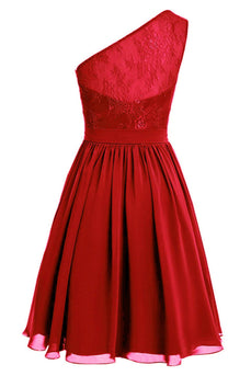One Shoulder Red Homecoming Dress with Lace